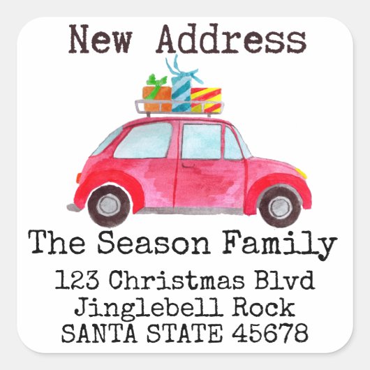 Nieuw adres Adres Auto en kerstcadeauadres Vierkante Sticker (Voorkant)