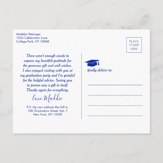 Nieuw Adres Afstuderen Dank u Oranje en Blauw Briefkaart (Achterkant)