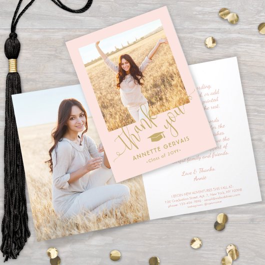 Nieuw Adres & Afstuderen Foto Blush Pink & Gold Bedankkaart