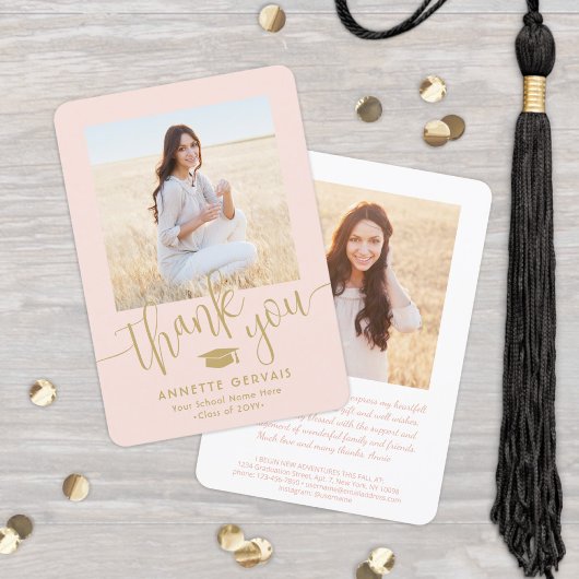 Nieuw Adres & Afstuderen Foto Blush Pink & Gold Bedankkaart