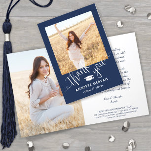 Nieuw Adres & Afstuderen Foto Navy Blauw & Wit Bedankkaart