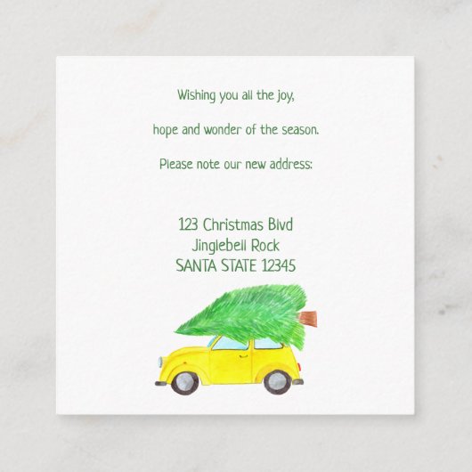 Nieuw adres auto en kerstboom informatiekaartje (Achterkant)