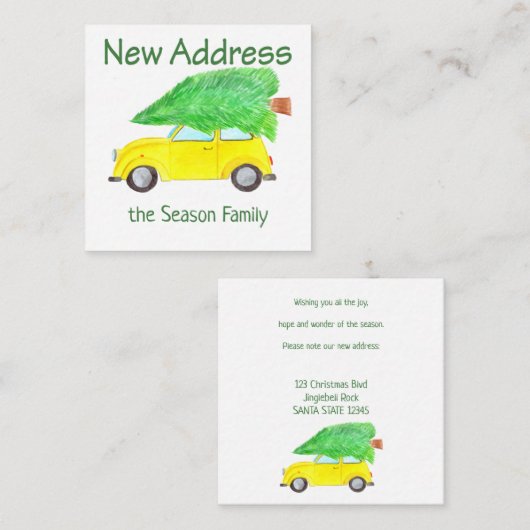 Nieuw adres auto en kerstboom informatiekaartje (Voorkant / Achterkant)