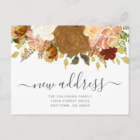 Nieuw Adres Autumn Floral Moving Aankondiging Briefkaart (Voorkant)