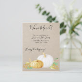 Nieuw Adres Bericht Bewegende Thanksgiving Pompoen Aankondigingskaart (Staand voorkant)