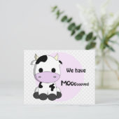 Nieuw adres - bewegende schattige koe briefkaart (Staand voorkant)