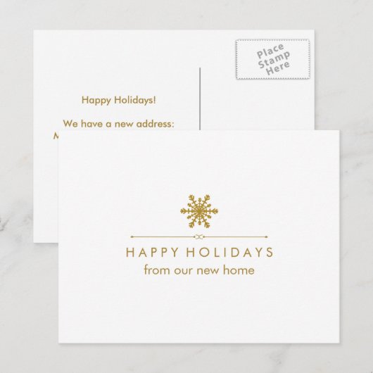 Nieuw adres bij Christmas Glam Gold Snowflake Feestdagenkaart (Voorkant / Achterkant)