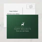 Nieuw adres bij Christmas Green en Silver Reindeer Feestdagenkaart (Voorkant / Achterkant)