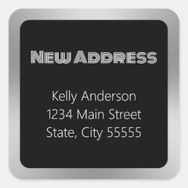 Nieuw adres Black en Silver Moving Aankondiging Vierkante Sticker