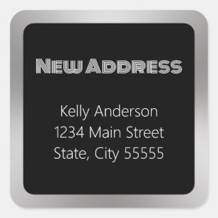 Nieuw adres Black en Silver Moving Aankondiging Vierkante Sticker