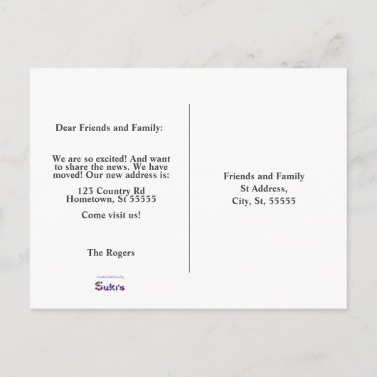 Nieuw adres | Blauw landhuis Rode Deurtekening Aankondigingskaart (Achterkant)