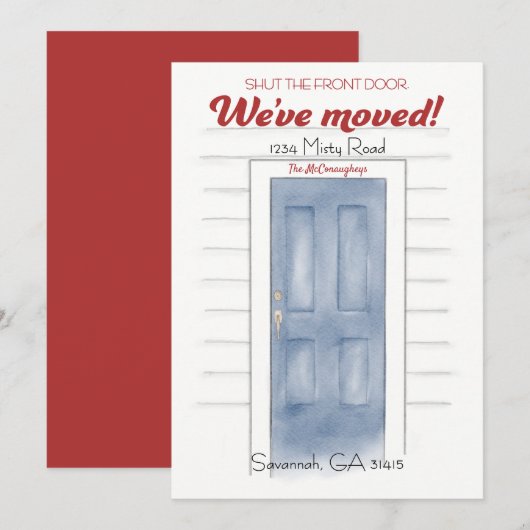 Nieuw Adres Blauw Sluit de voordeur Kaart (Voorkant / Achterkant)