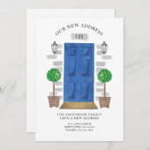 Nieuw Adres Blauwe Waterverf Deur Aankondiging (Voorkant / Achterkant)