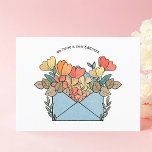 Nieuw adres bloemen geïllustreerd briefkaart<br><div class="desc">Informeer iedereen over uw wijziging of verplaats moeiteloos met ons "We hebben een nieuw adres" briefkaart. Dit charmante briefkaart heeft een afbeelding van een envelop versierd met levendige bloemen, die dient als een heerlijke aankondiging voor uw verhuizing. De voorkant toont het bericht prominent, terwijl de achterkant een handige sjabloon biedt...</div>