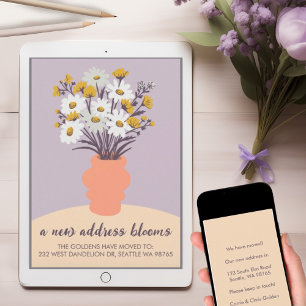 Nieuw adres Blooms Bewegende aankondiging Boeket