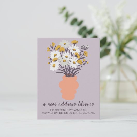 Nieuw adres Blooms Bewegende aankondiging Boeket Briefkaart (Staand voorkant)