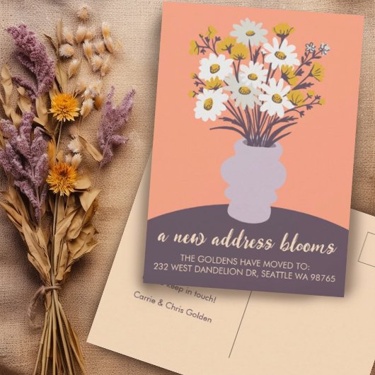 Nieuw adres Blooms Bewegende aankondiging Boeket Briefkaart