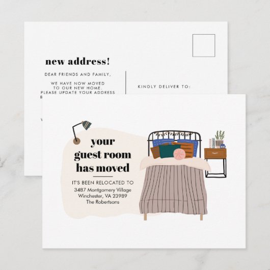 Nieuw adres Boho Guest Bedroom Decor Moving Aankondigingskaart (Voorkant / Achterkant)
