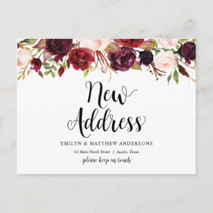 Nieuw adres, Bourgogne floral, Aankondiging Briefkaart