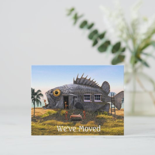 Nieuw Adres Briefkaart met Vis en Mieren op het st (Staand voorkant)