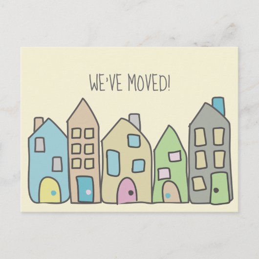 Nieuw Adres Briefkaarten Hand getrokken Doodle Hui (Voorkant)