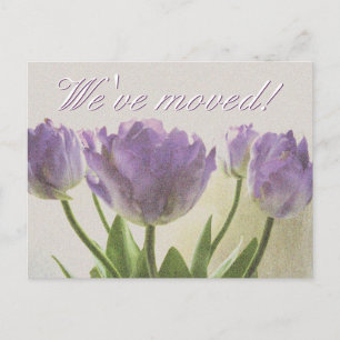 Nieuw adres briefkaarten met paarse tulpen print