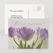 Nieuw adres briefkaarten met paarse tulpen print (Voorkant / Achterkant)