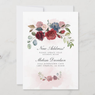 Nieuw adres Burgundy Floral New Home Moving Aankondiging
