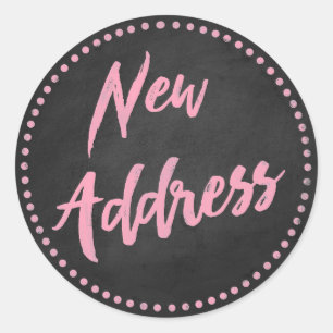 Nieuw Adres Chalkboard Stijlroze Ronde Sticker