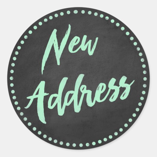 Nieuw Adres Chalkboard Style Mint Green Ronde Sticker (Voorkant)