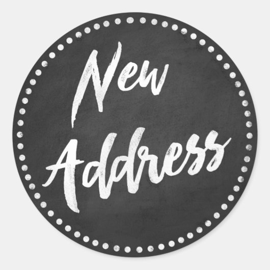 Nieuw Adres Chalkboard Style White Ronde Sticker (Voorkant)