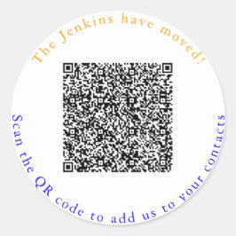 Nieuw adres, code QR, voeg aan contacten toe Ronde Sticker