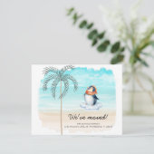 Nieuw adres: Cute Penguin Florida Beach Fun Moving Aankondiging (Staand voorkant)