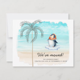 Nieuw adres: Cute Penguin Florida Beach Fun Moving Aankondiging