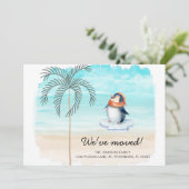 Nieuw adres: Cute Penguin Florida Beach Fun Moving Aankondiging (Staand voorkant)