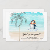 Nieuw adres: Cute Penguin Florida Beach Fun Moving Aankondiging (Voorkant / Achterkant)