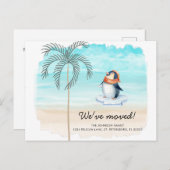 Nieuw adres Cute Penguin Florida Beach Moving Aankondigingskaart (Voorkant / Achterkant)