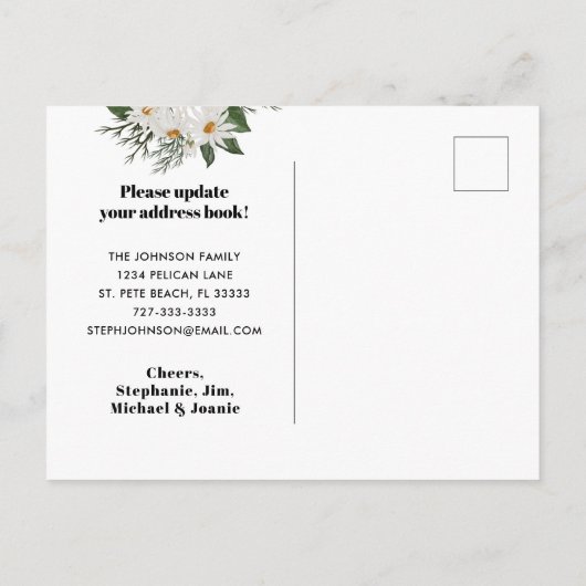 Nieuw adres Daisy Floral Green White Moving Aankondigingskaart (Achterkant)