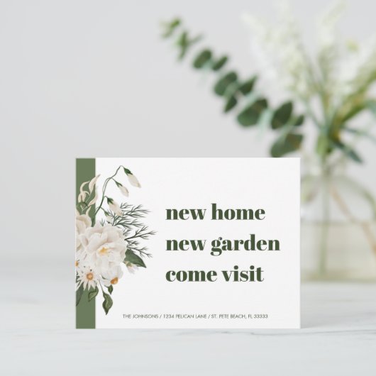 Nieuw adres Daisy Floral Green White Moving Aankondigingskaart (Staand voorkant)