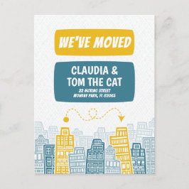 nieuw adres dat we cartoon city briefkaart verplaa