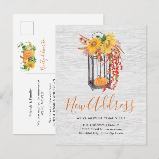 Nieuw adres dat we hebben verplaatst, Floral Pumpk Aankondigingskaart (Voorkant / Achterkant)