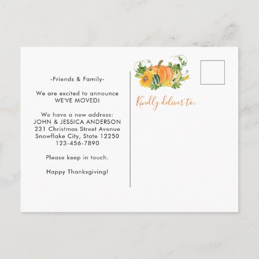 Nieuw adres dat we hebben verplaatst, Floral Pumpk Aankondigingskaart (Achterkant)