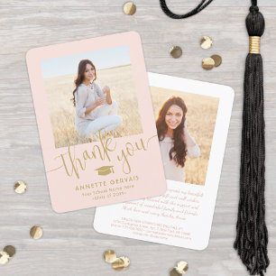 Nieuw adres & diploma foto Roze & Goud Bedankkaart