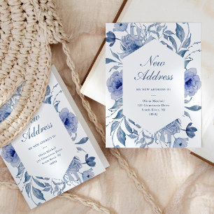 Nieuw adres   Dusty Blue Chinoiserie Floral Briefkaart
