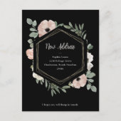 Nieuw adres | Dusty Peach Flowers on Black Briefkaart (Voorkant)