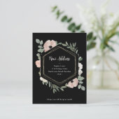 Nieuw adres | Dusty Peach Flowers on Black Briefkaart (Staand voorkant)
