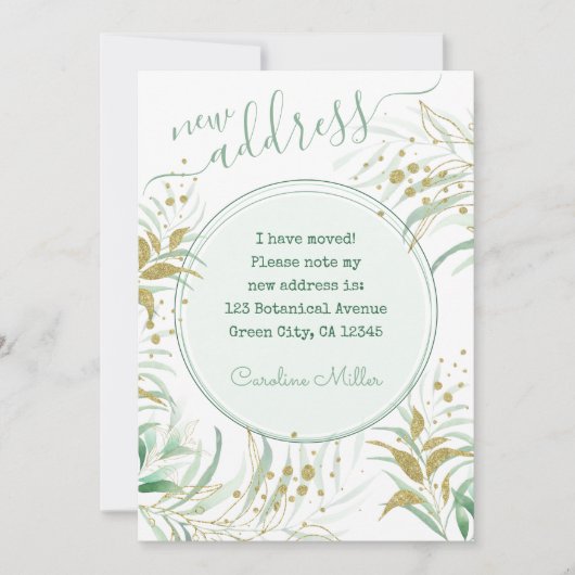 Nieuw Adres Elegant Script Fine Foliage Moving Aankondiging (Voorkant)
