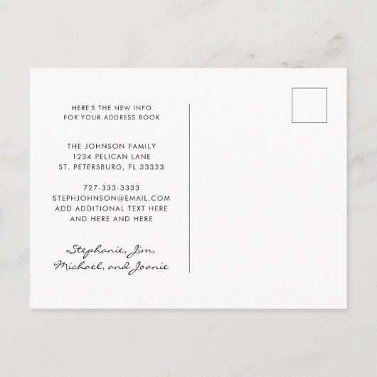 Nieuw adres Eucalyptus Chique Kalligrafie Bewegen Aankondigingskaart (Achterkant)