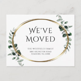 Nieuw adres Eucalyptus Gold Metallic Moving Aankondigingskaart