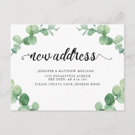 Nieuw adres Eucalyptus Leaf Botanische Calligrafie Briefkaart